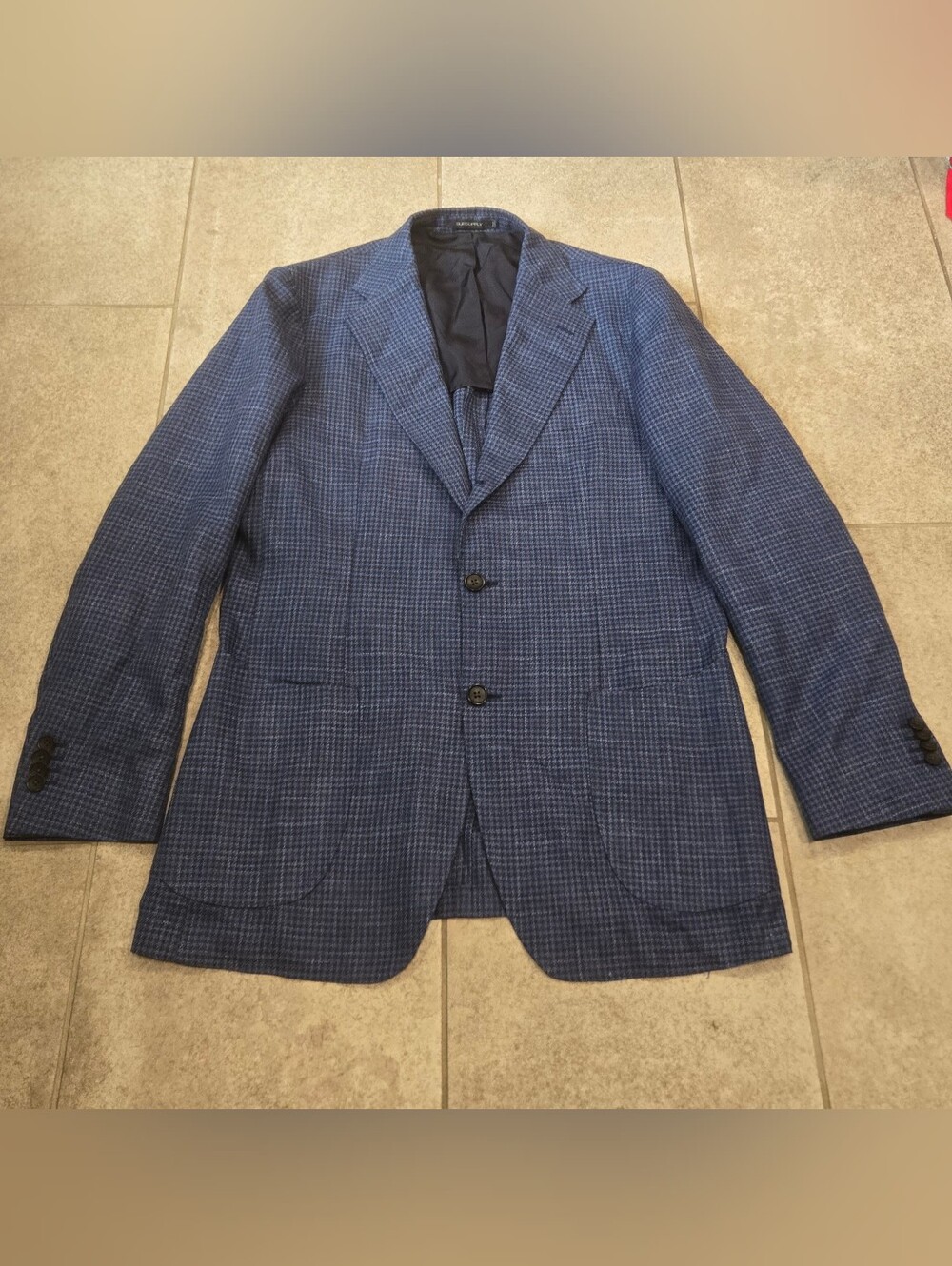 Suitsupply Havana Sport Coat 42L Slim Drago Wool Silk Linen Blue Houndstooth